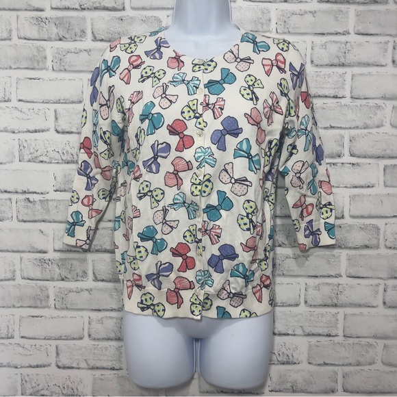 Talbots Petite Multicolored Bow Button Up Cardigan Small Petite - Picture 1 of 5